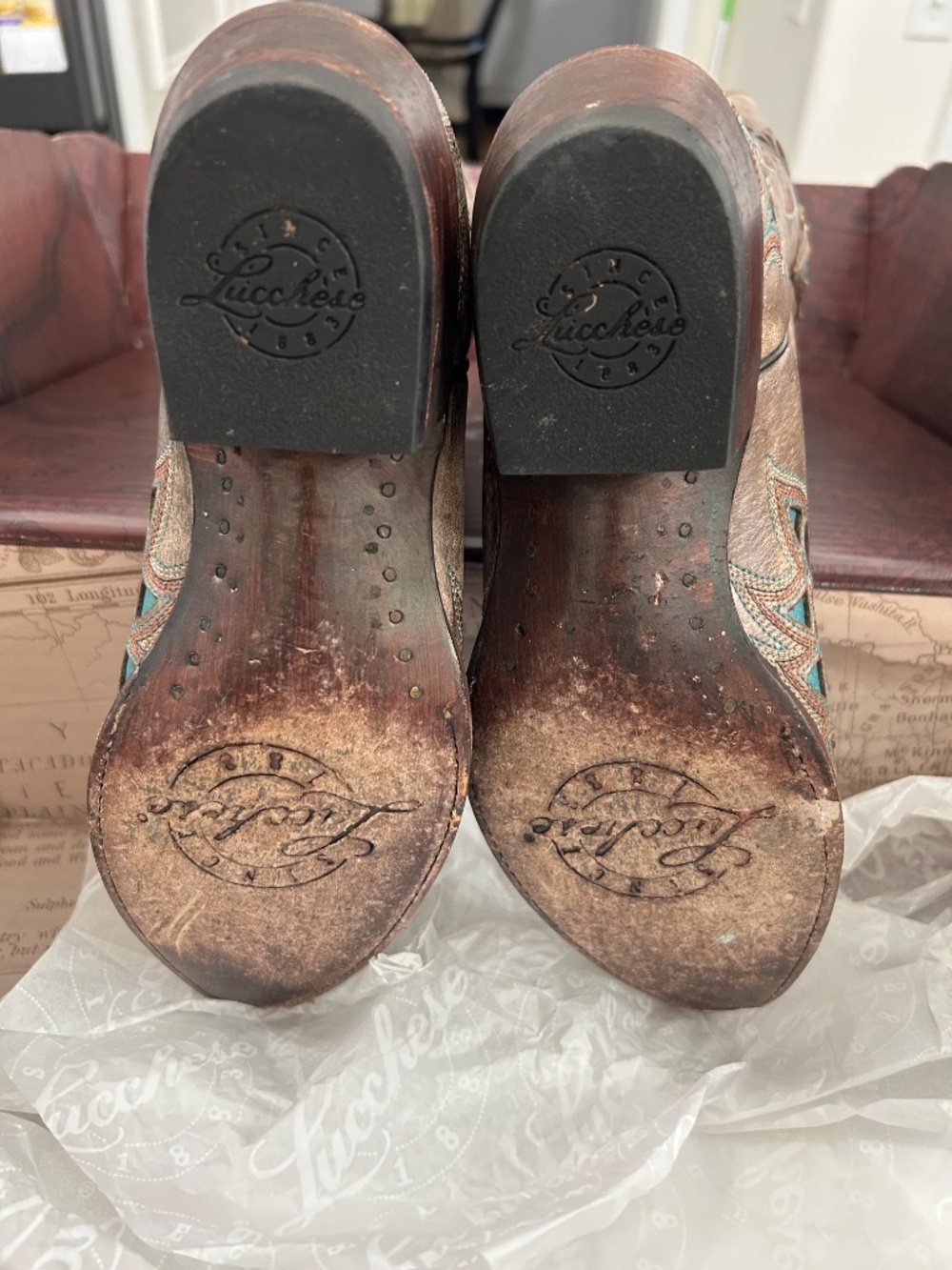 Lucchese Desert Plato M3571 Turquoise Inlay Women's Boots 7B - Picture 6 of 6